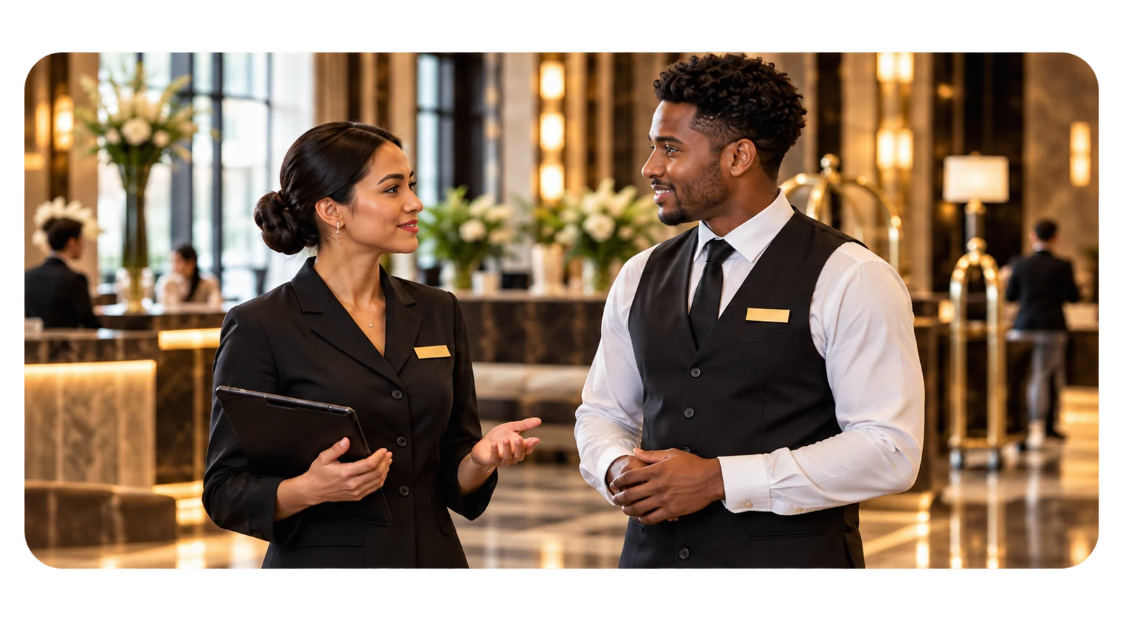 Hospitality professionals working together
